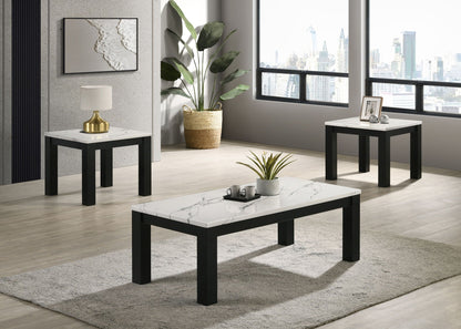 Ivy - 3 Piece Faux Marble White Cocktail Set - White / Black Crown Mark