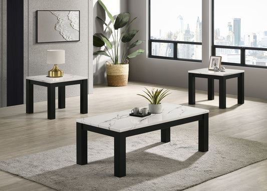 Ivy - 3 Piece Faux Marble White Cocktail Set - White / Black Crown Mark