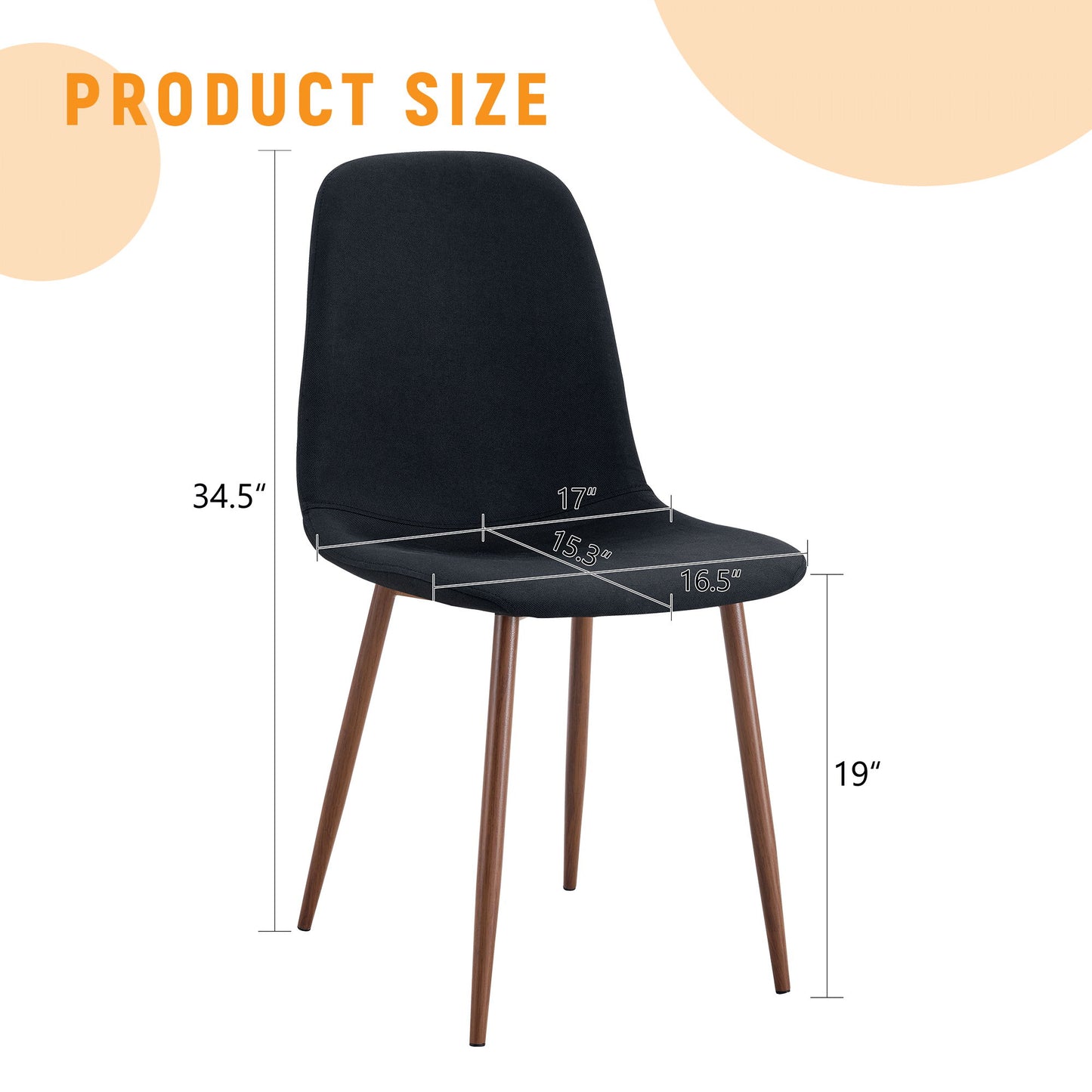 Luxury Simple Chair (Set of 4) Linen Cotton High Resilience Dining Chair With Metal Color Leg - Black / Walnut Home Essentials