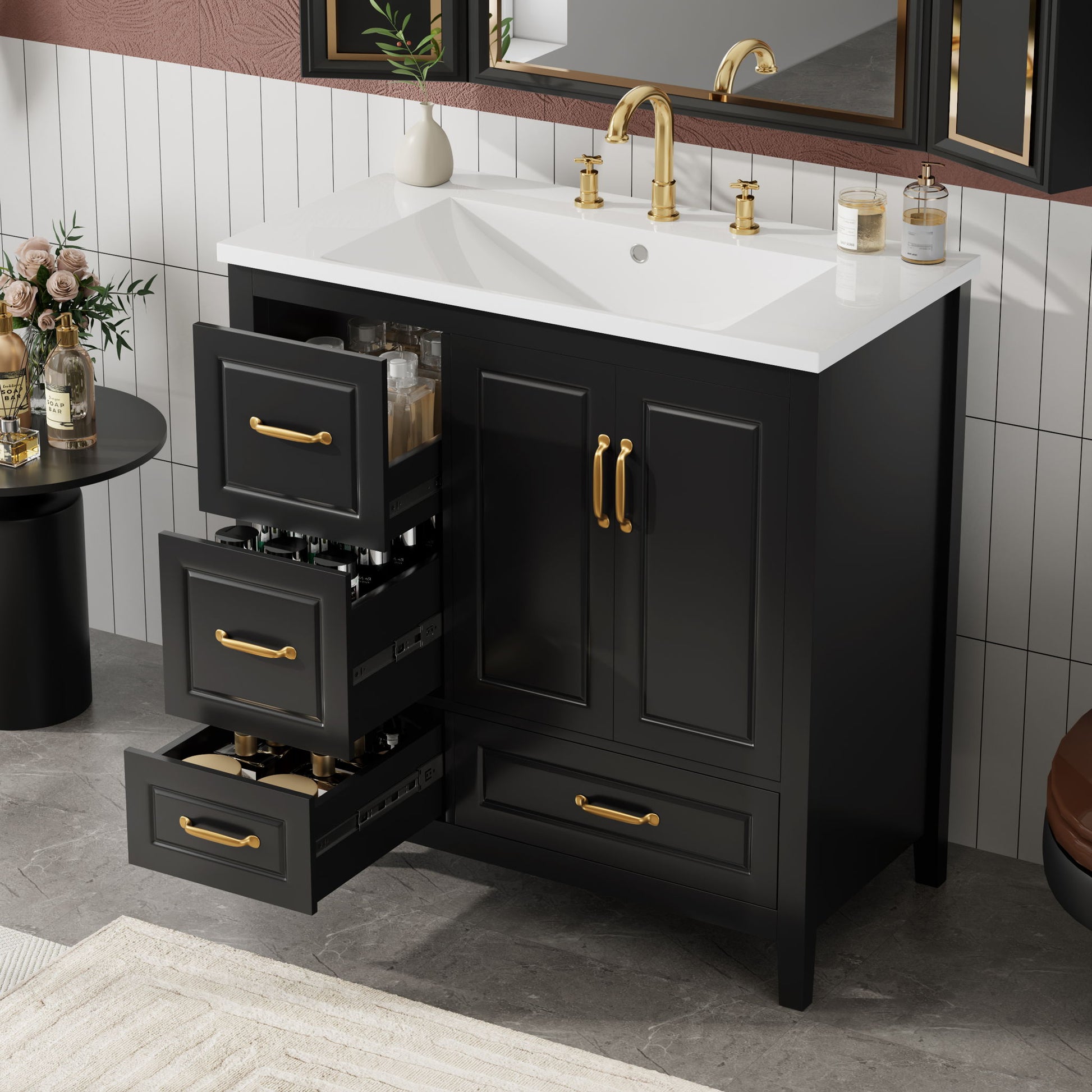 Bathroom Vanity With Sink, Soft Closing Doors & Drawers, Metal Handles Noble House