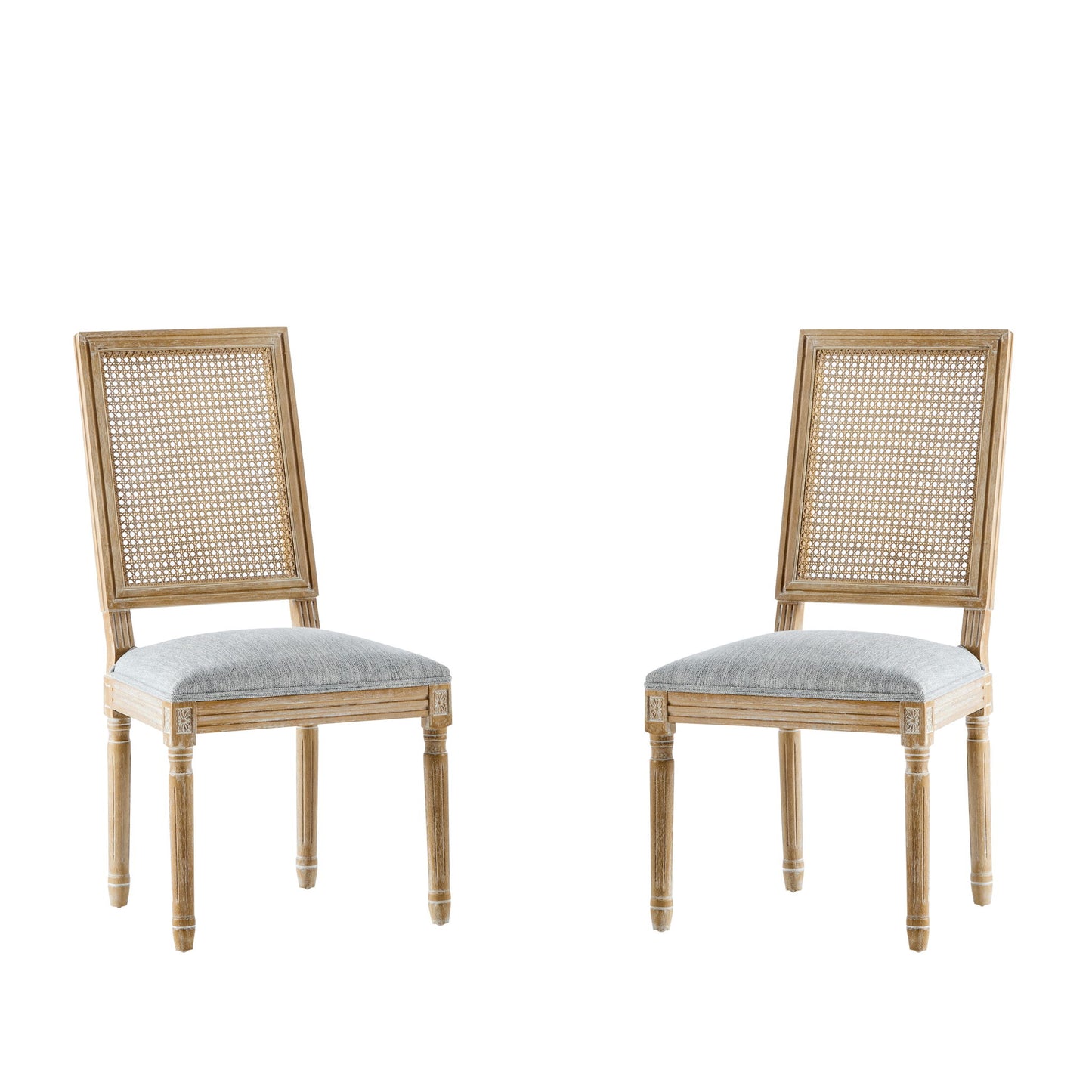 French Country Dining Chair With Rectangular Cane Backrest And Smooth Upholstered Seating Noble House