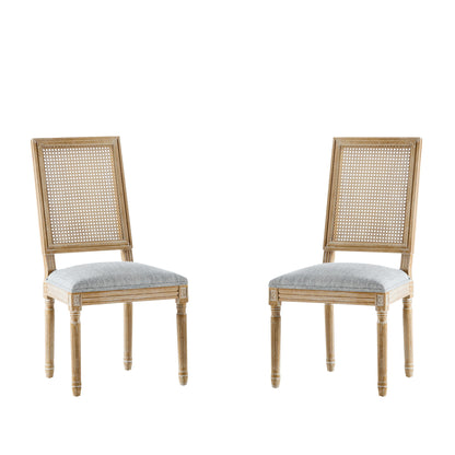 French Country Dining Chair With Rectangular Cane Backrest And Smooth Upholstered Seating Noble House