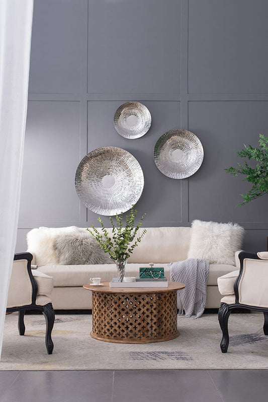 Textured Oversized Disc, Wall Decor For Living Room (Set of 3) - Silver Daily Nest