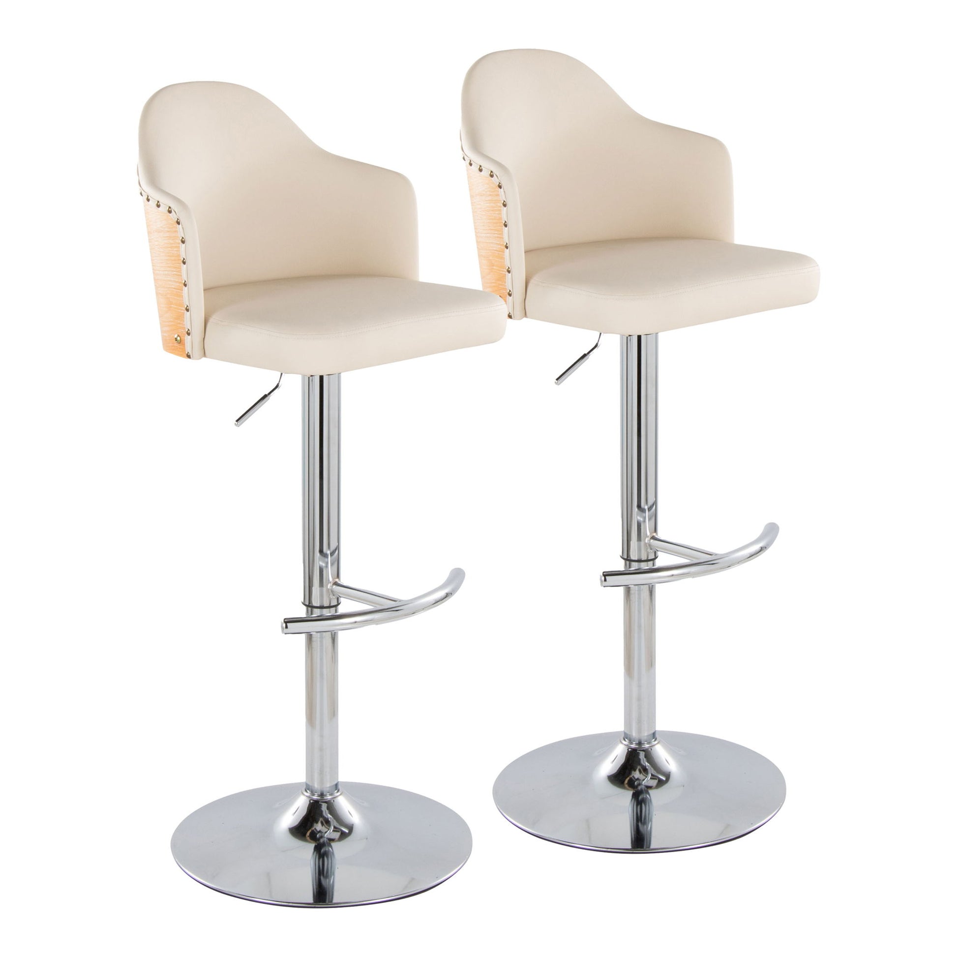 Ahoy - Contemporary Adjustable Barstool, Swivel With Rounded T Footrest (Set of 2) Lumi Source