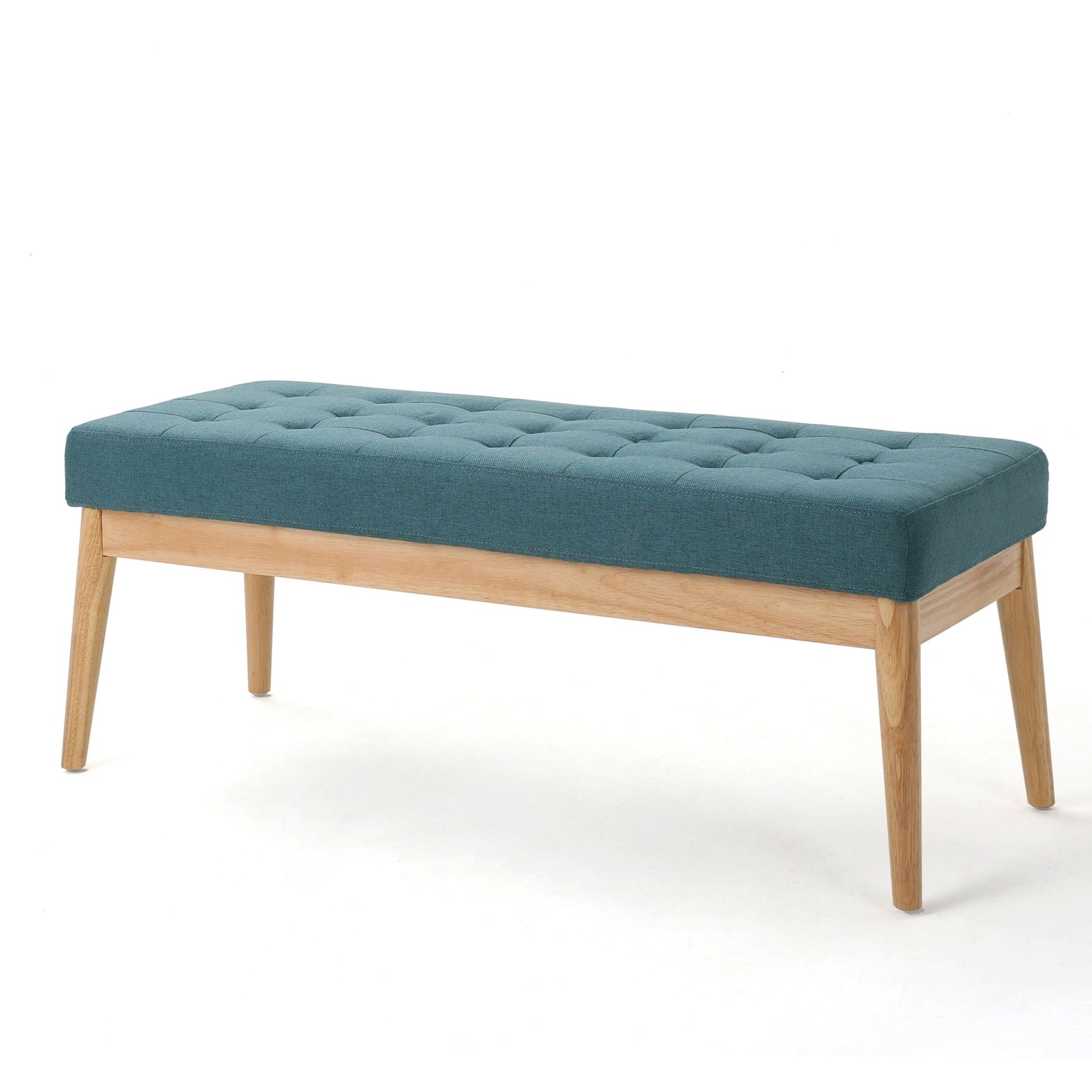 Vibratory - Button Tufted Upholstered Ottoman With Splayed Wooden Legs - Teal / Natural Noble House