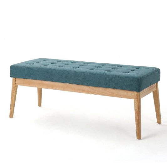 Vibratory - Button Tufted Upholstered Ottoman With Splayed Wooden Legs - Teal / Natural Noble House