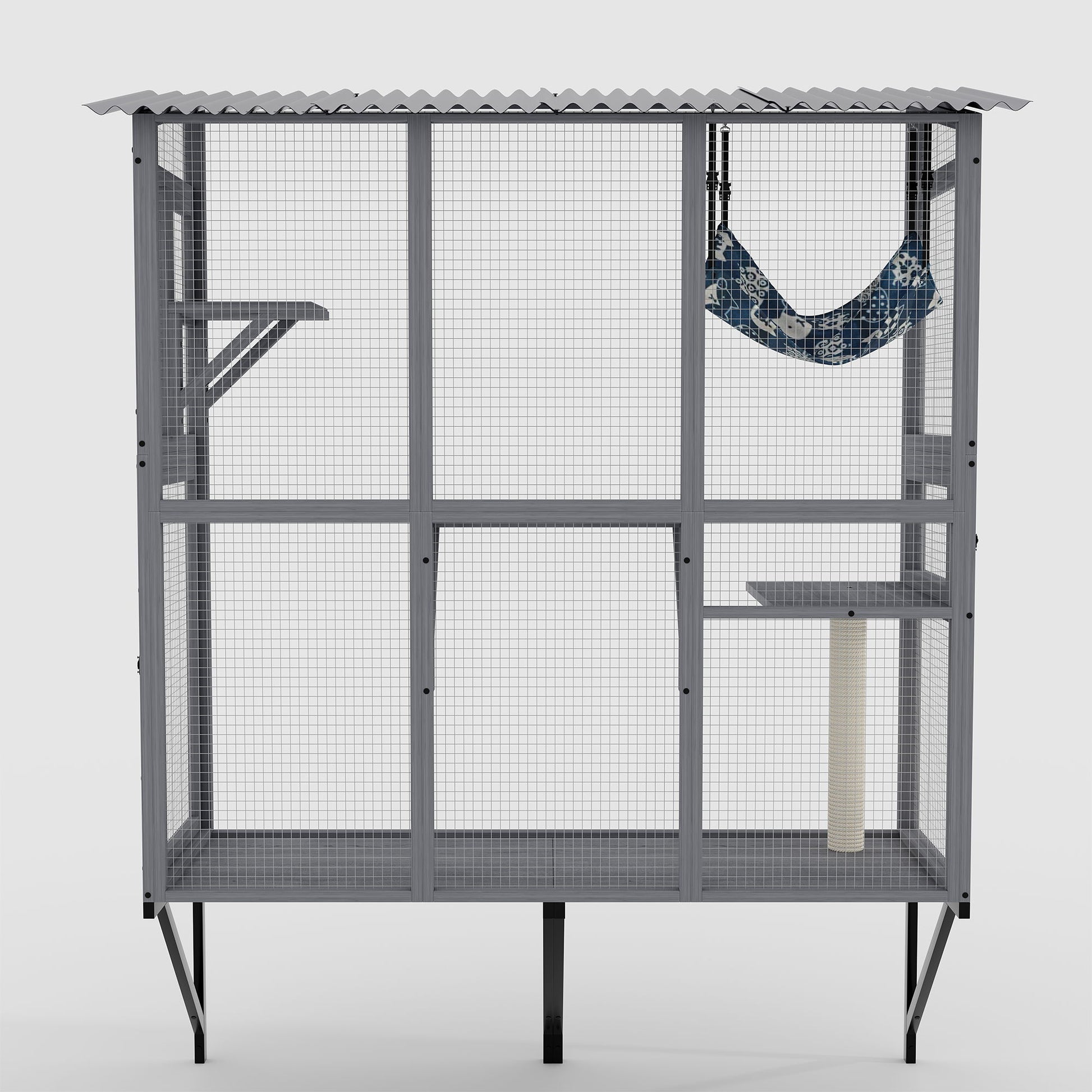 Large Walk In Outdoor Catio For Cats With Roof And 3 Access Doors - Gray Daily Nest
