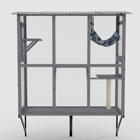 Large Walk In Outdoor Catio For Cats With Roof And 3 Access Doors - Gray Daily Nest