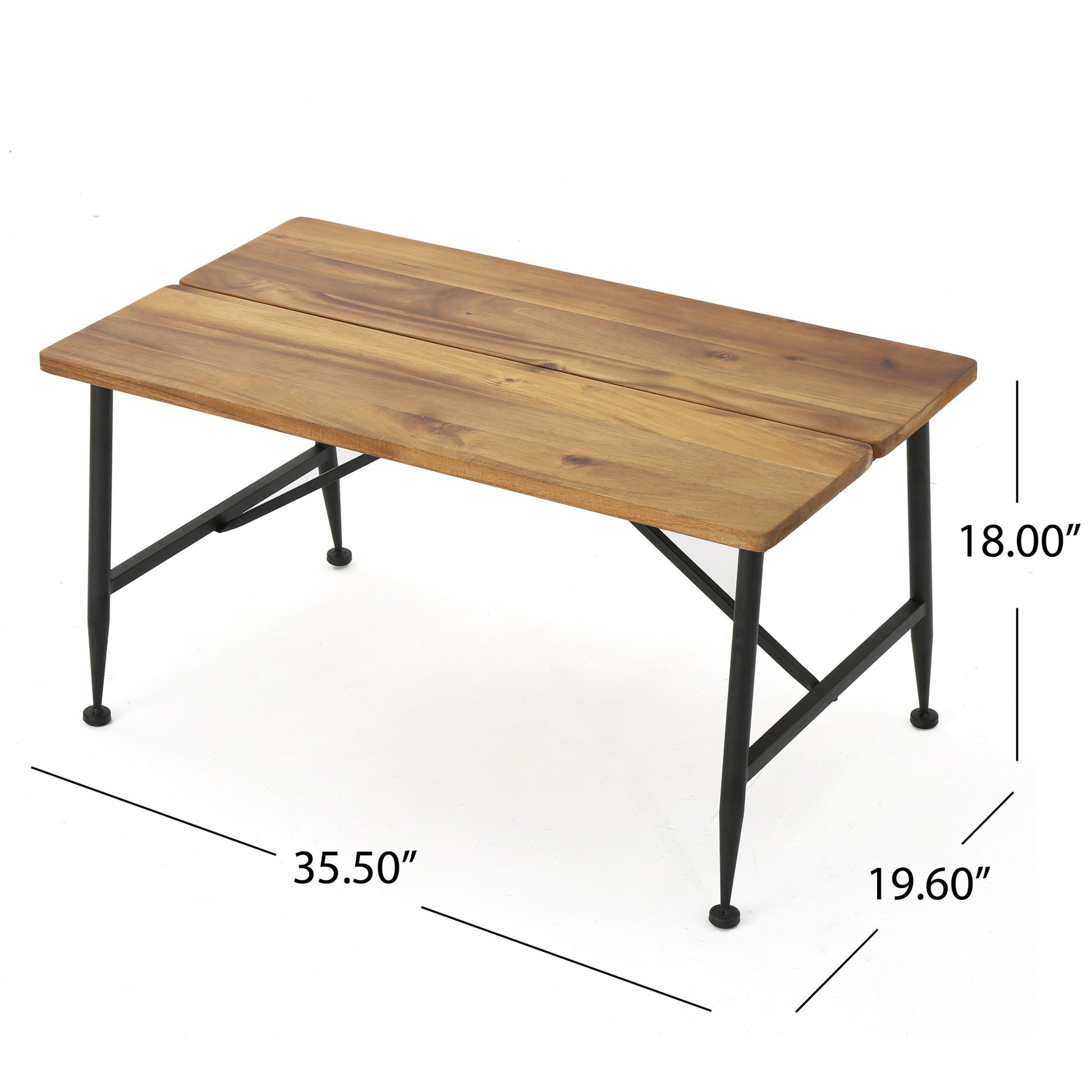 Rectangle Outdoor Coffee Table With Angled Tubular Legs And Wood Top - Black Noble House