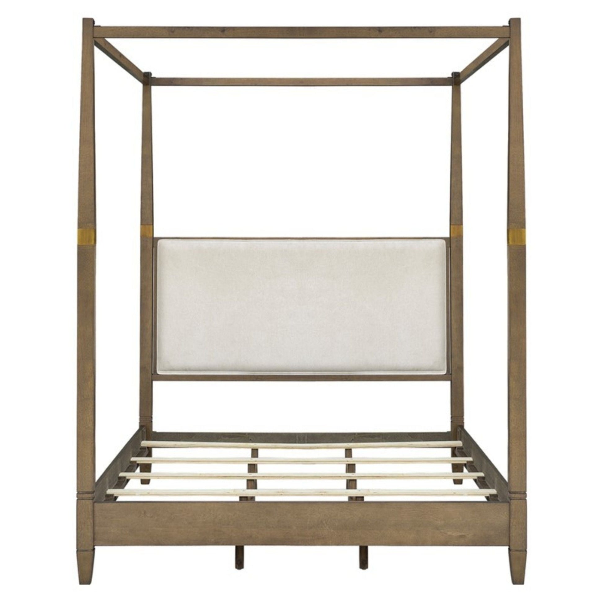 Queen Canopy Bed Frame With Upholstered Headboard - Brown JLA