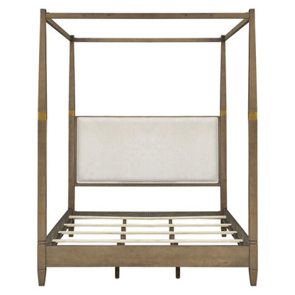 Queen Canopy Bed Frame With Upholstered Headboard - Brown JLA