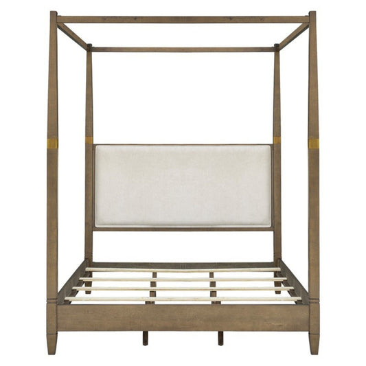 Queen Canopy Bed Frame With Upholstered Headboard - Brown JLA