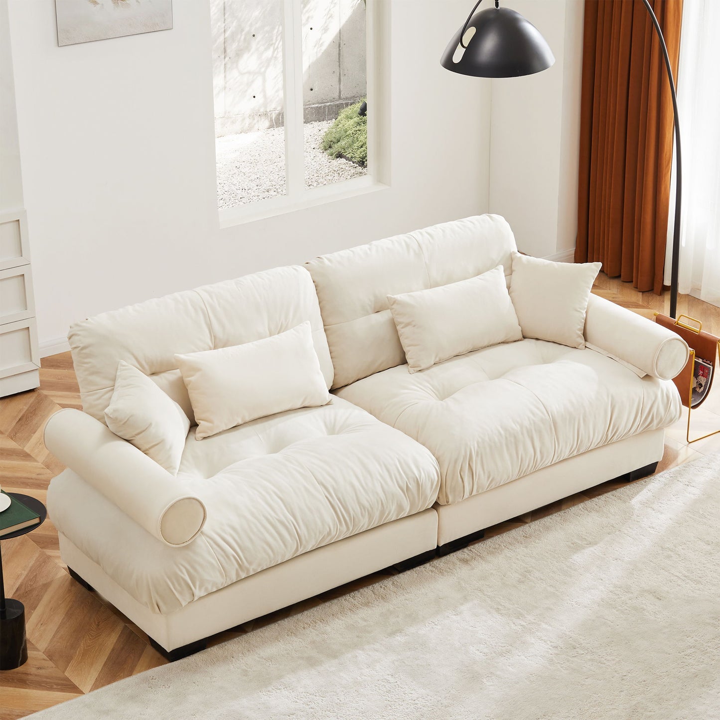 Modern Oversize Sofa With Cloud Like Comfort, Featuring Waist And Throw Pillows Home Essentials