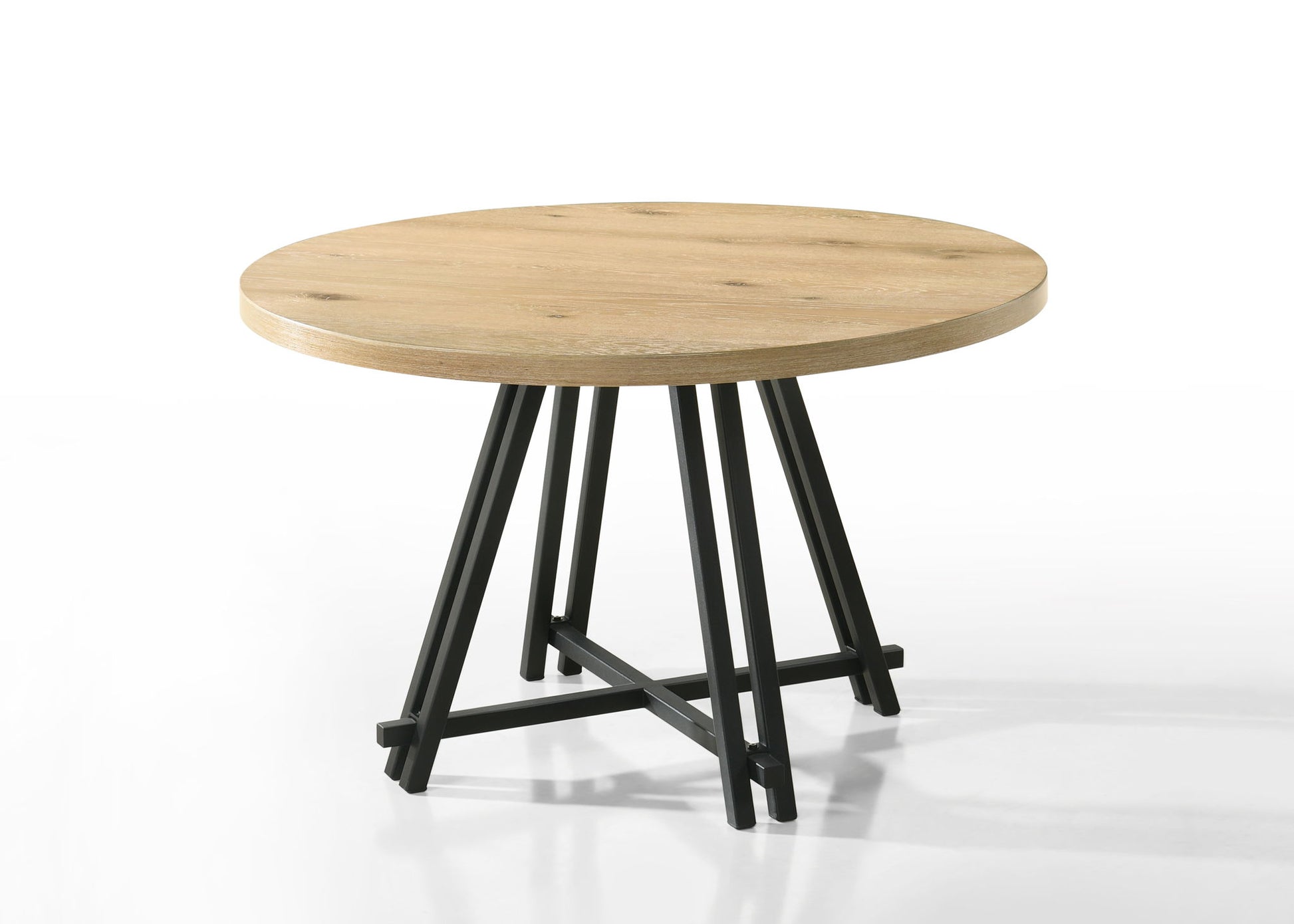 Tate - Round Dining Table With Metal Base - Oak Finish Lilola Home