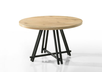 Tate - Round Dining Table With Metal Base - Oak Finish Lilola Home