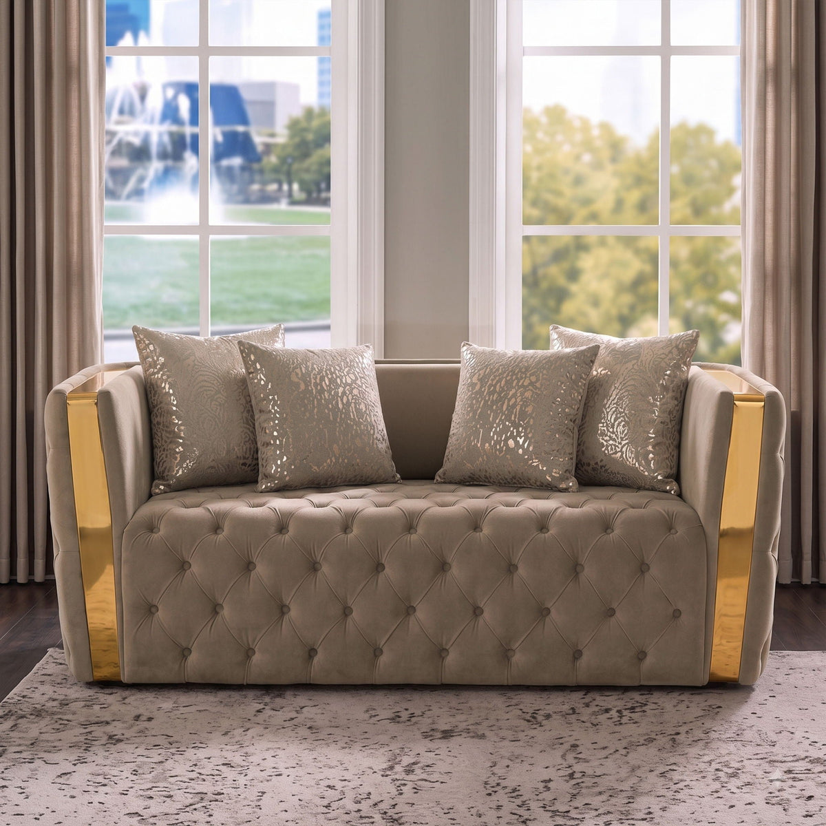 Naomi - Button Tufted Loveseat - Taupe Matrix Furniture Group