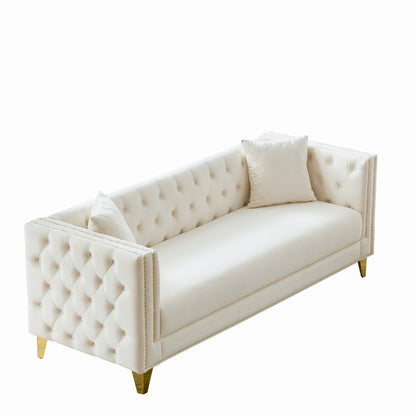 3 Seater Deep Seat Sofa, Sofa With Button Nailhead, Square Arm Home Essentials