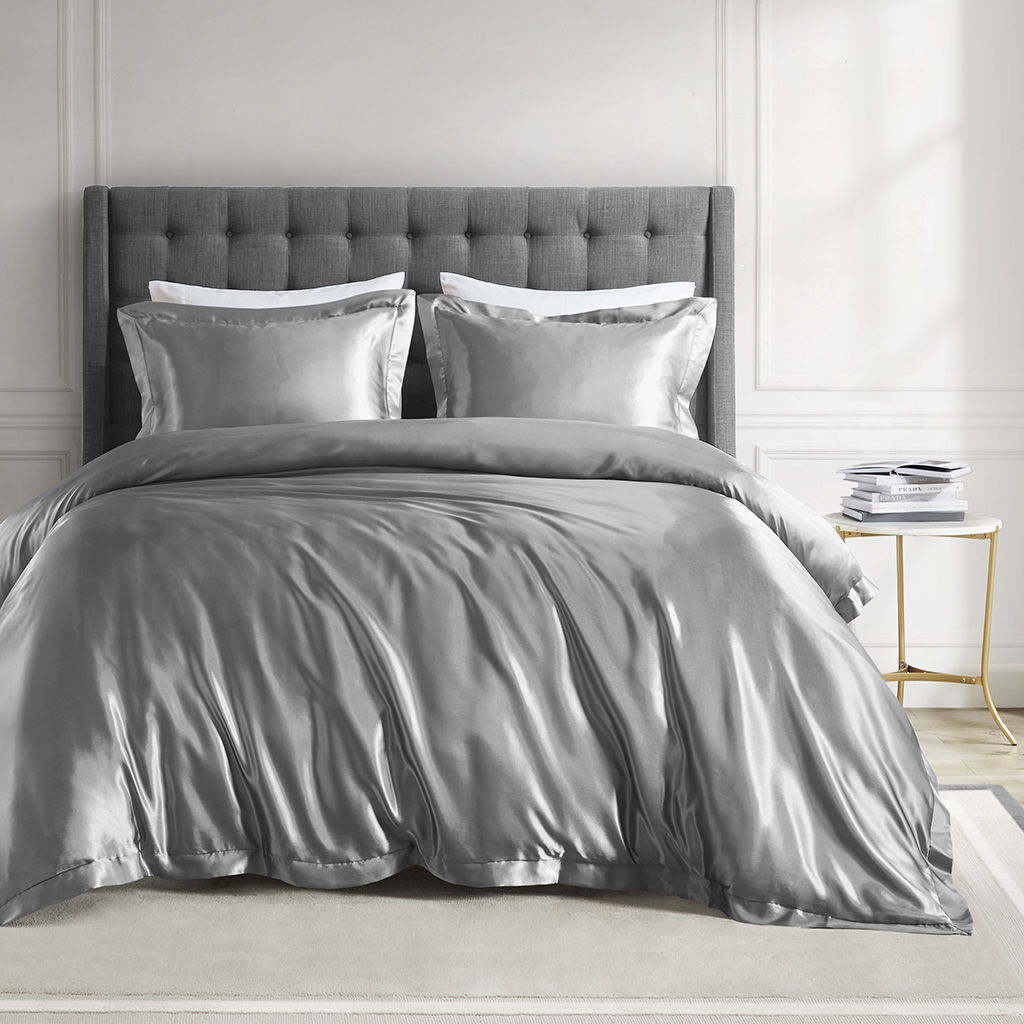 Satin Luxury - King Comforter Set - Gray