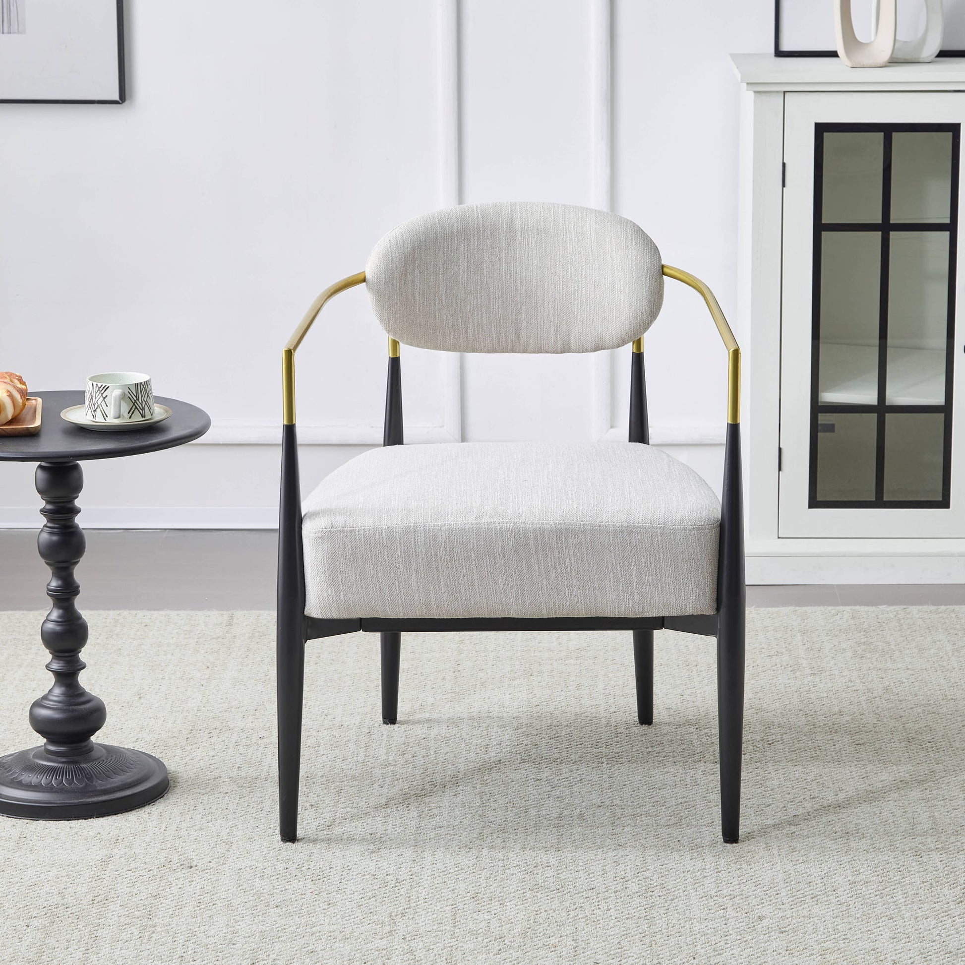 Mid Century Modern Upholstered Accent Armchair With Tapered Legs - Beige / Black / Gold Noble House