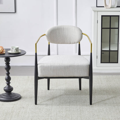 Mid Century Modern Upholstered Accent Armchair With Tapered Legs - Beige / Black / Gold Noble House