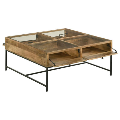 Stephie - 4-Drawer Square Glass Top Coffee Table - Honey Brown Coaster Fine Furniture