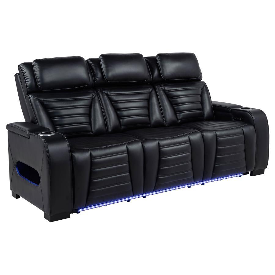Zuma - Faux Leather Dual Power Reclining LED Sofa - Black Coaster Fine Furniture
