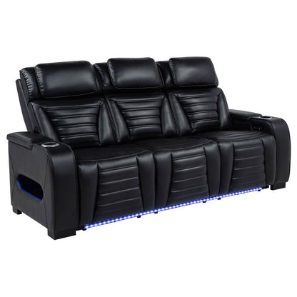Zuma - Faux Leather Dual Power Reclining LED Sofa - Black Coaster Fine Furniture