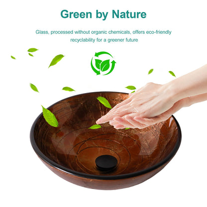 Vessel Bathroom Sink With Pop Up Drain, Round Bowl For Vanity Smooth - Brown Daily Nest