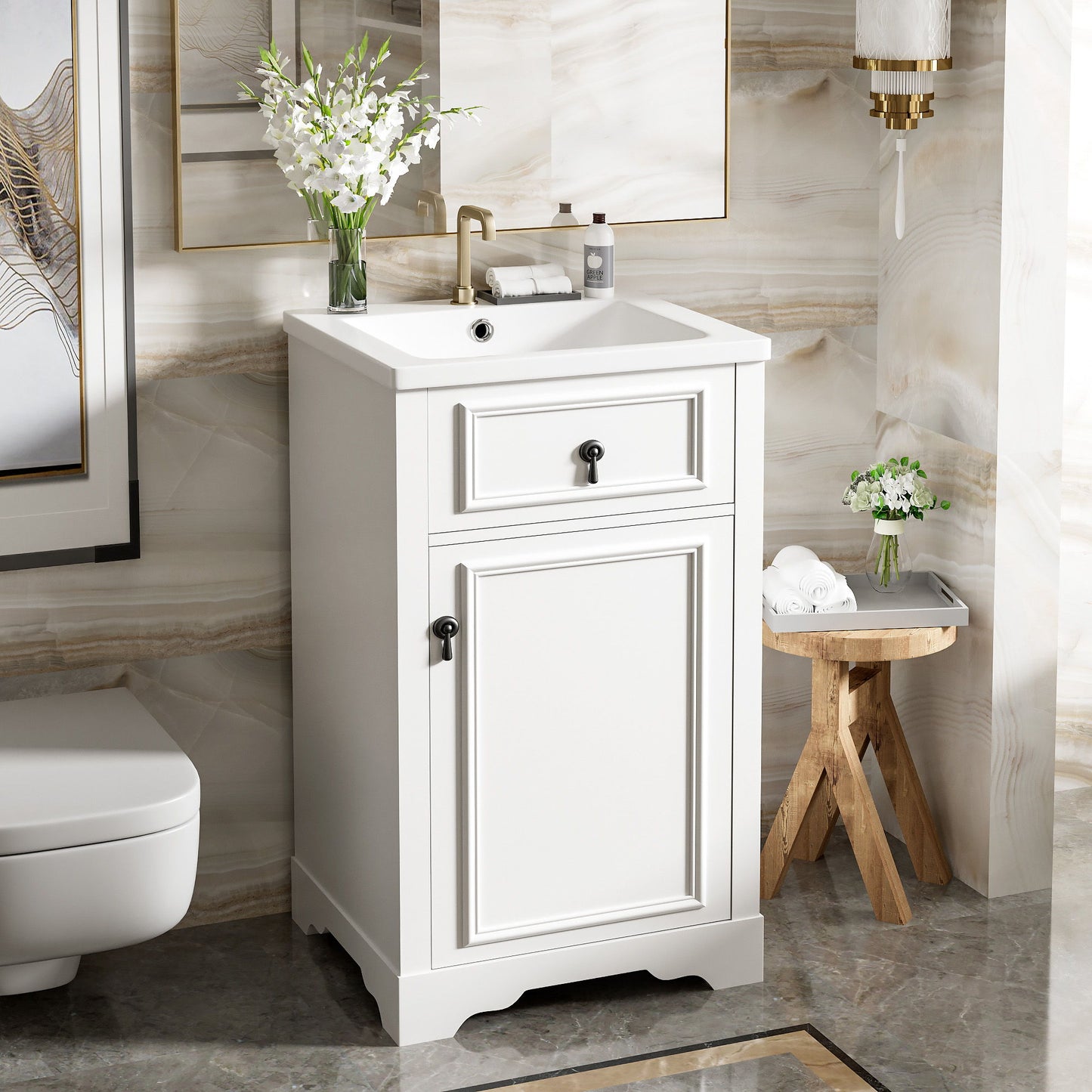 Elegant Bathroom Vanity With Ceramic Sink, Soft Close Door, Adjustable Shelf Hearth and Haven