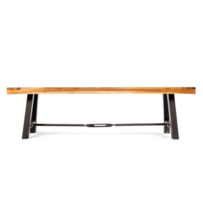 Outdoor Dining Bench, Patio Backless Bench - Teak / Black Noble House