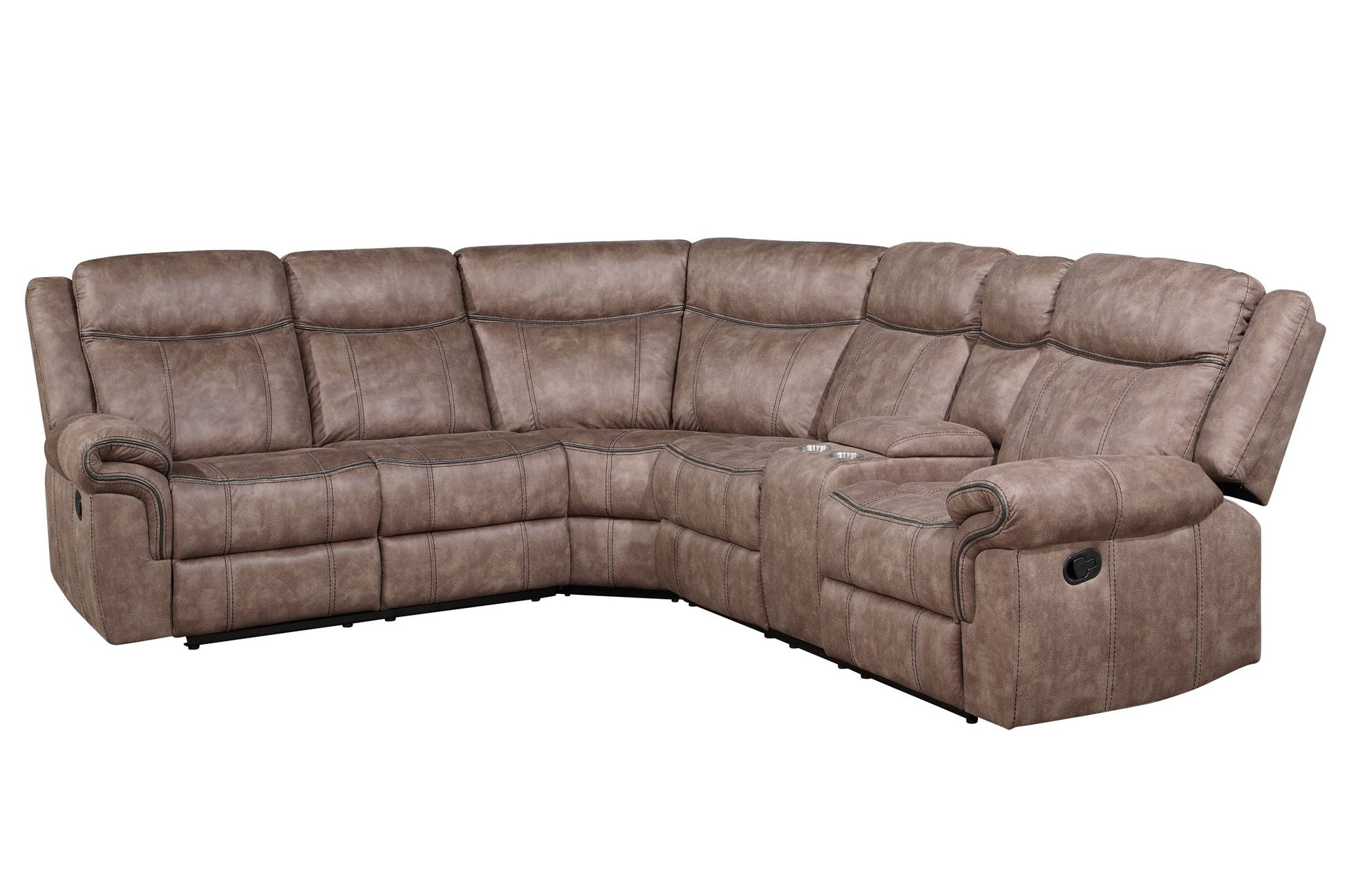 Dollum - Two Tone Nubuck Manual Recliner Sectional Sofa With USB Port Cupholder Console Acme