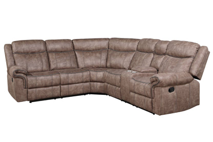 Dollum - Two Tone Nubuck Manual Recliner Sectional Sofa With USB Port Cupholder Console Acme