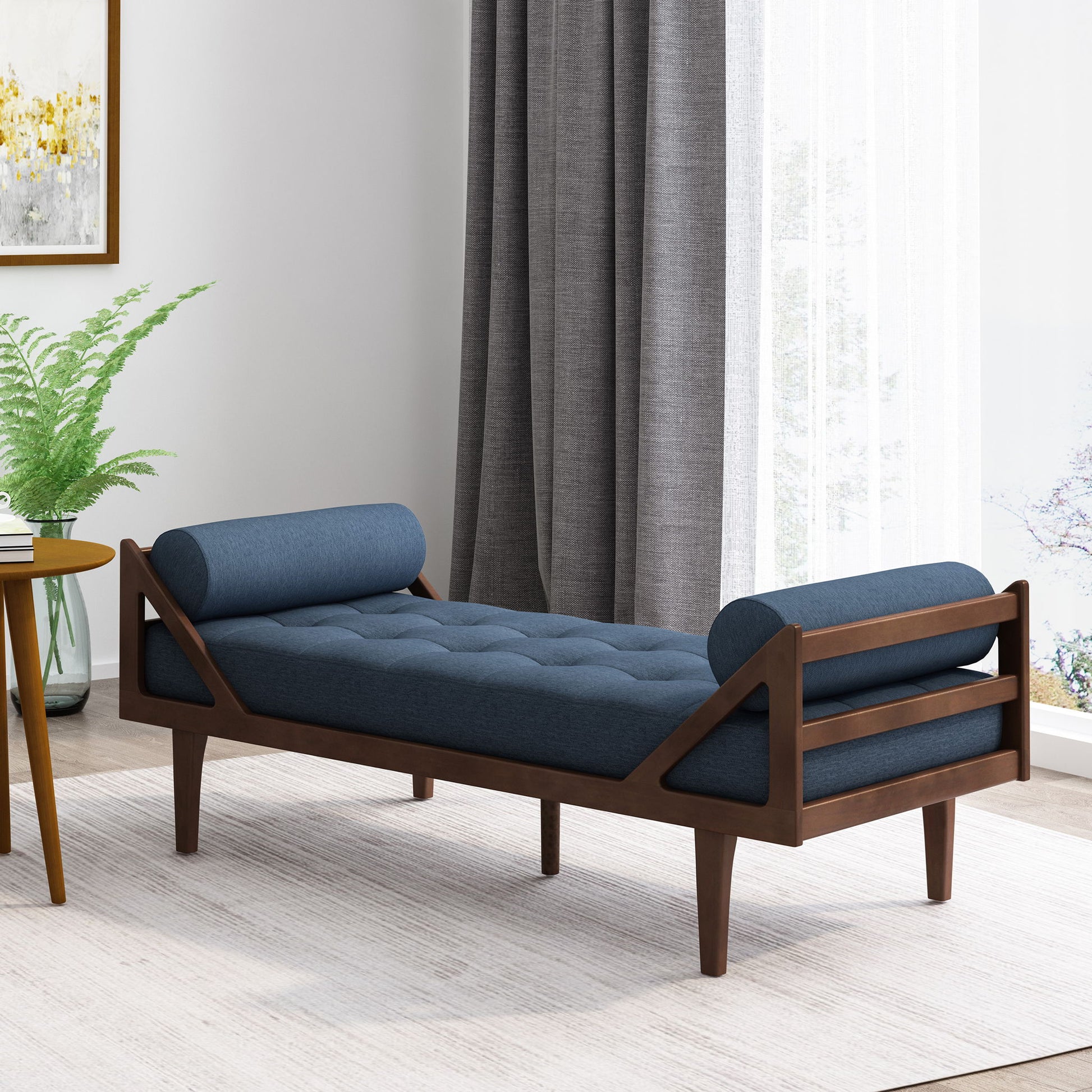 Chic Contemporary Chaise Lounge With Button Tufting And Bentwood Structure Noble House