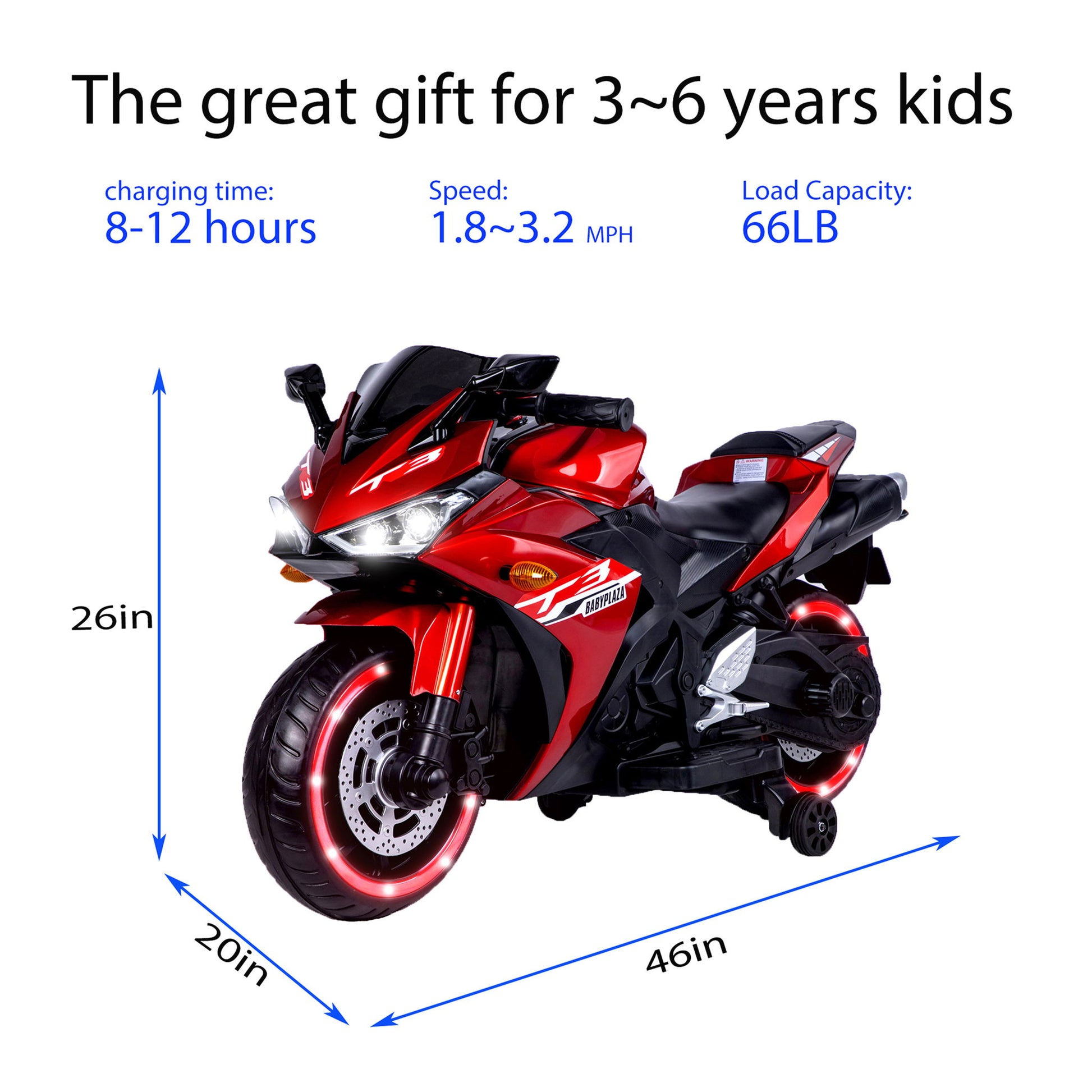 Kids 12V Motorcycle With Training Wheels, Manual Throttle, And Lighting Wheels For Boys And Girls Ages 3-6 - Red Daily Nest