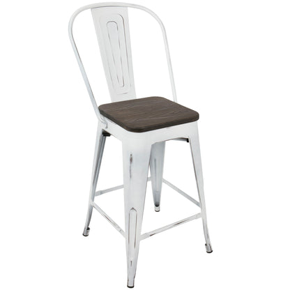 Oregon - Industrial High Back Counter Stool (Set of 2) - Vintage White / Espresso Lumi Source