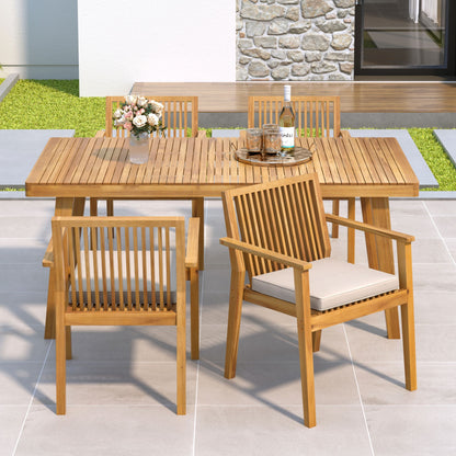 5 Piece Patio Furniture Set Acacia Wood Table And 4 Heavy Duty Cushioned Chairs Noble House