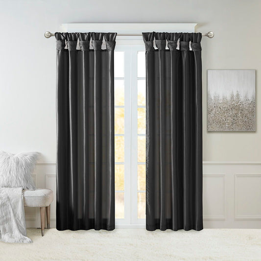 Emilia - Twist Tab Lined Window Curtain Panel - Charcoal