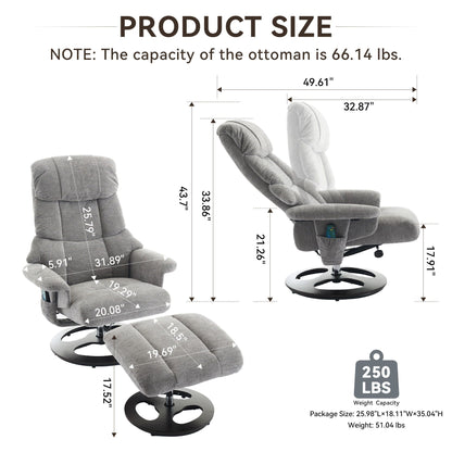 Ergonomic Recliner Chair With Ottoman, Modern 360° Swivel With Footstool Home Essentials