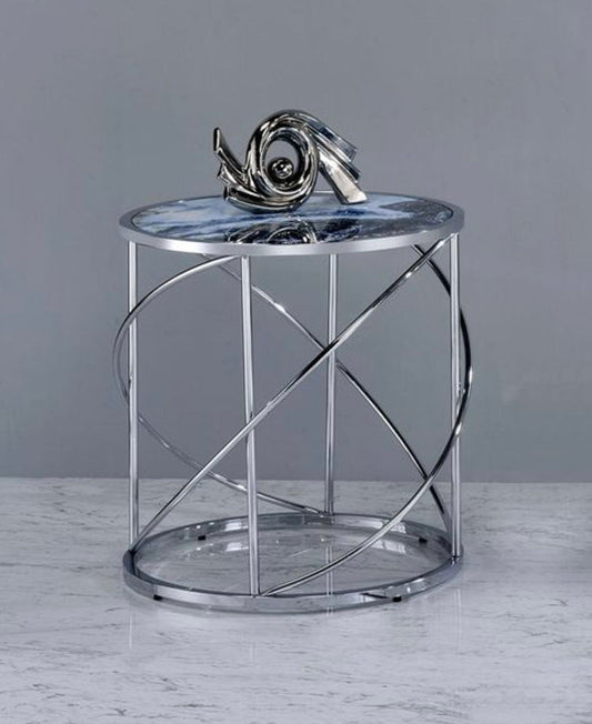 Lyda - Marble Print End Table - Blue Acme