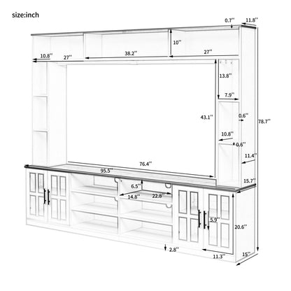 Wall Unit Entertainment Center With Bookshelves For TVs Up To 80", Tempered Glass Doors And Adjustable Shelves Hearth and Haven
