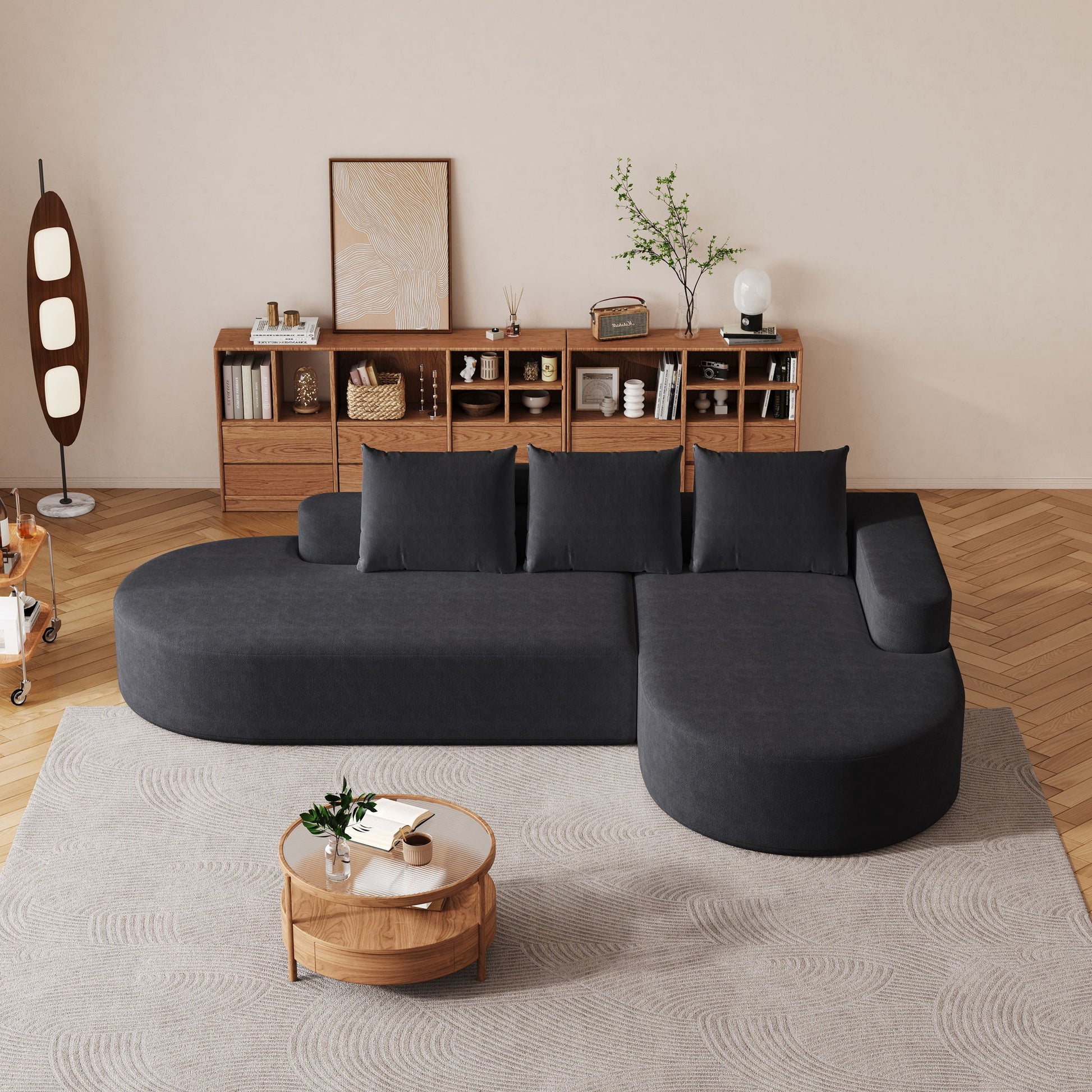 Modern Curved Sofa, L-Shaped Modular Sectional Set With 3 Pillows Home Essentials