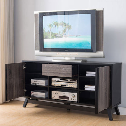 Sideboard TV Stand Buffet With 2 Doors 1 Drawer And 6 Shelves - Black / Gray Home Essentials