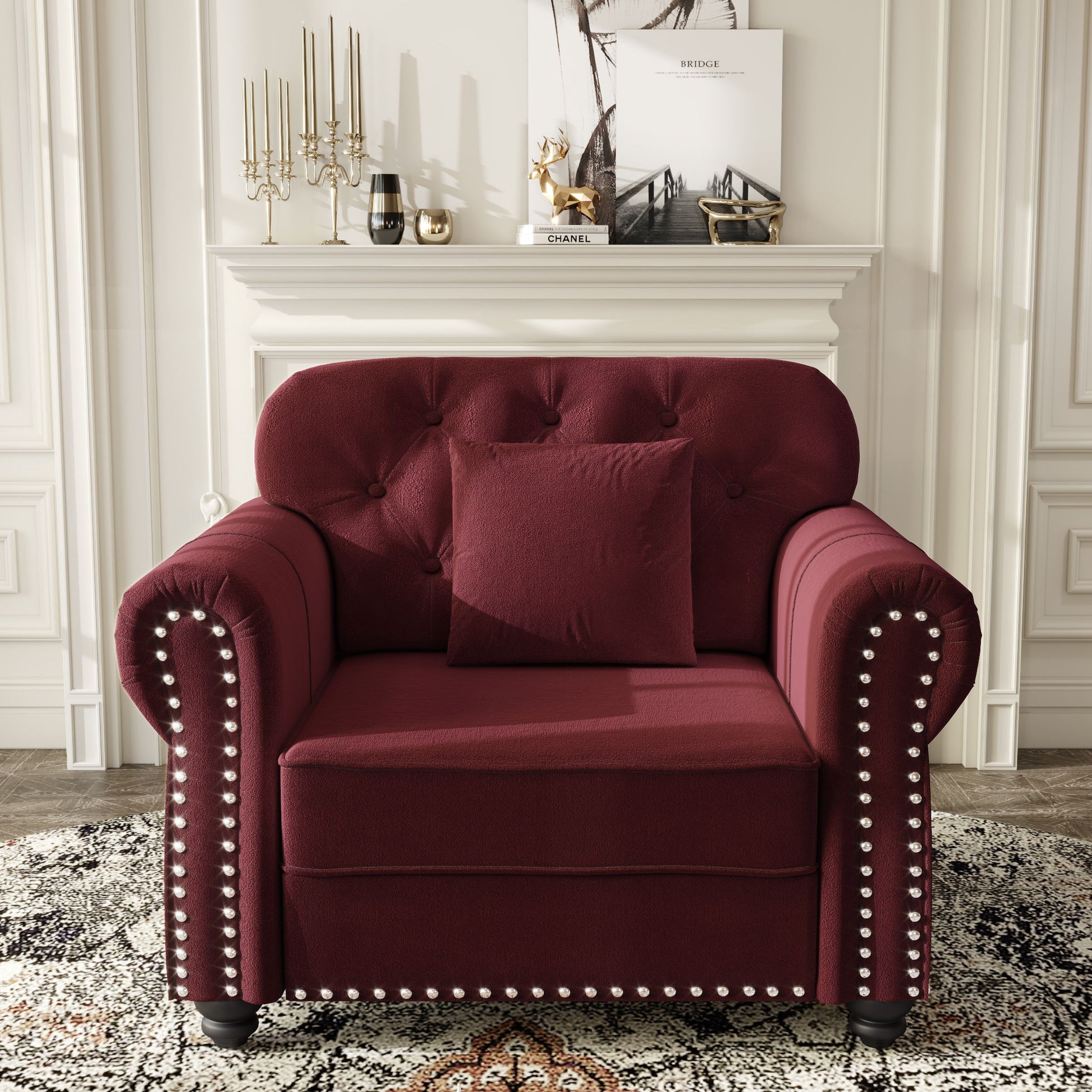 Upholstered Sofa With Nailhead Trim And Rolled Armrests Home Essentials