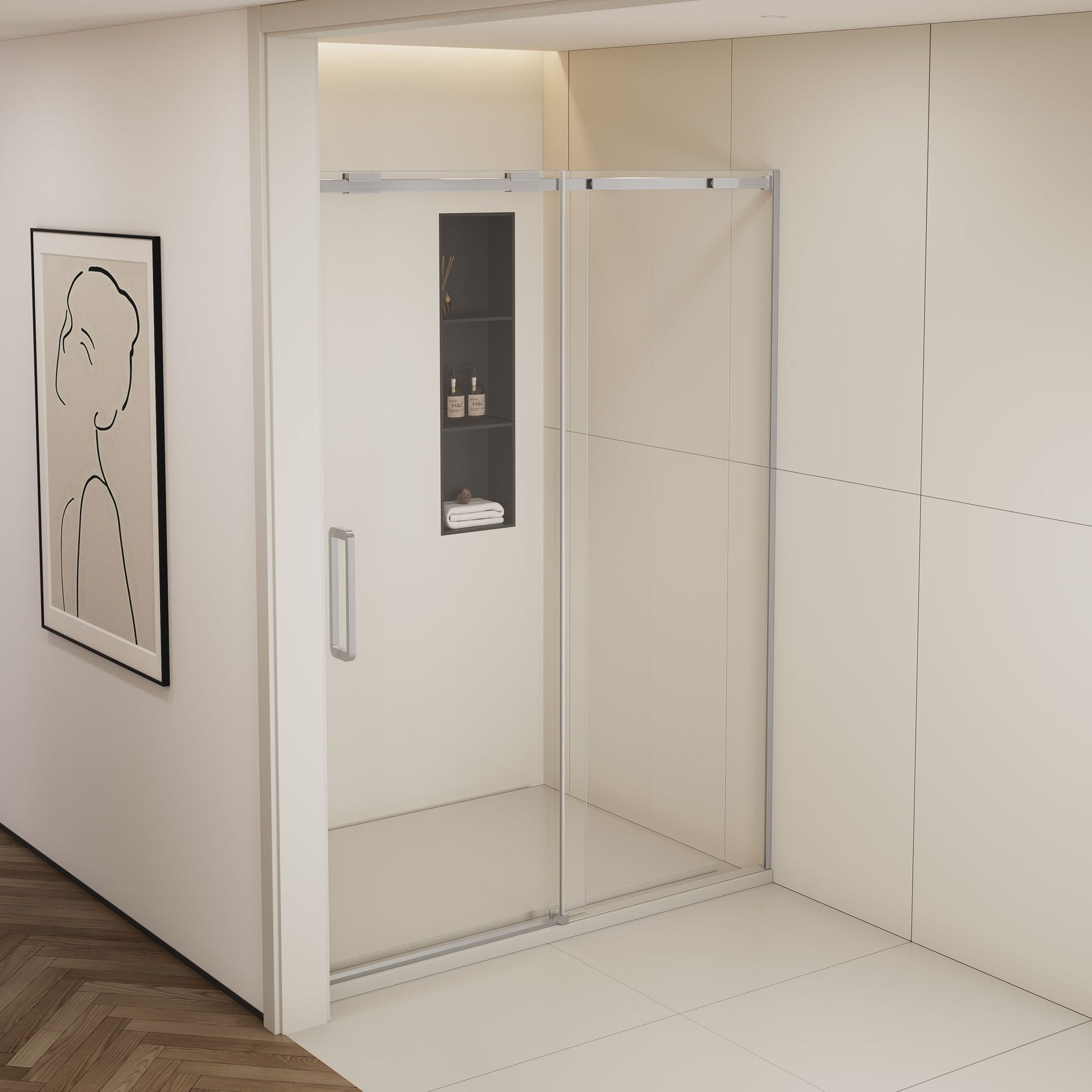Semi-Frame Single Sliding Shower Door With Clear Tempered Glass Daily Nest