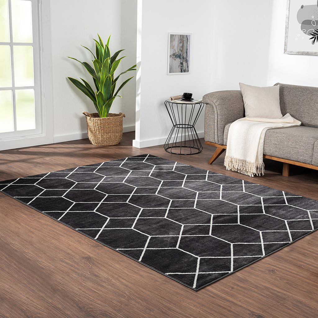 Averie - Trellis Geometric Woven Area Rug - Black/Cream