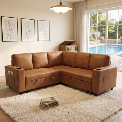 Upholstered L - Shape Sectional Sofa Bed With Pull Out Sleeper And Storage Home Essentials