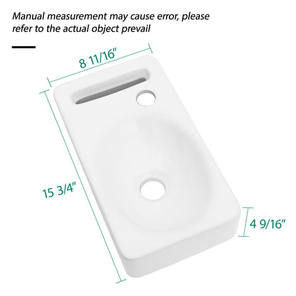 Rectangle, Wall Mount Bathroom Sink & Single Faucet Hole - White Daily Nest