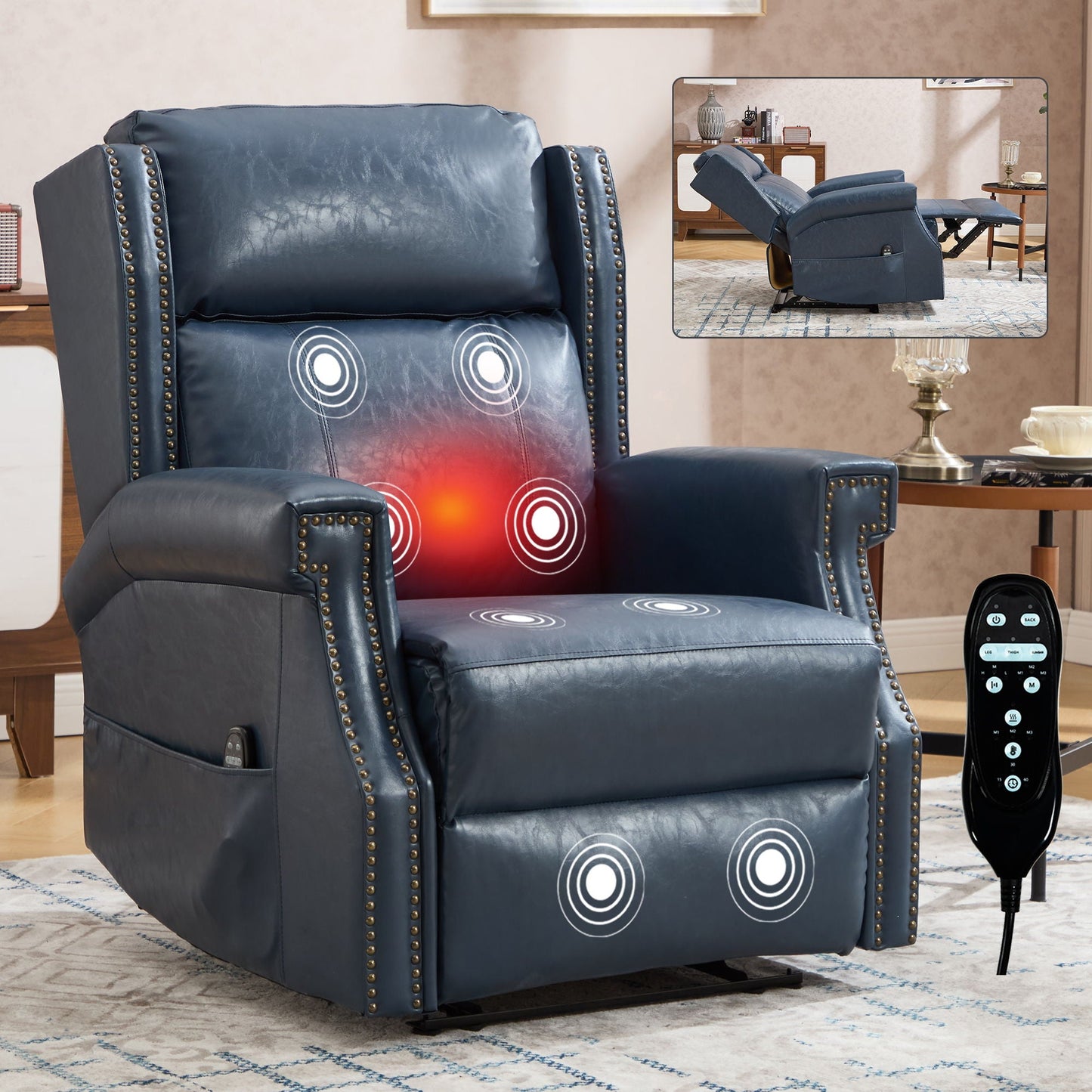 Manual Recliner Chair With Heavy Duty Motion Mechanism, 8 Vibrating Nodes And 3 Massage Modes For Living Room Home Essentials