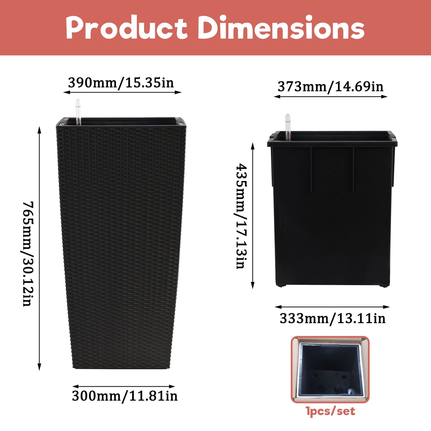 Large Self Watering Flower Pot With Drainage Holes & Inner Tray Daily Nest