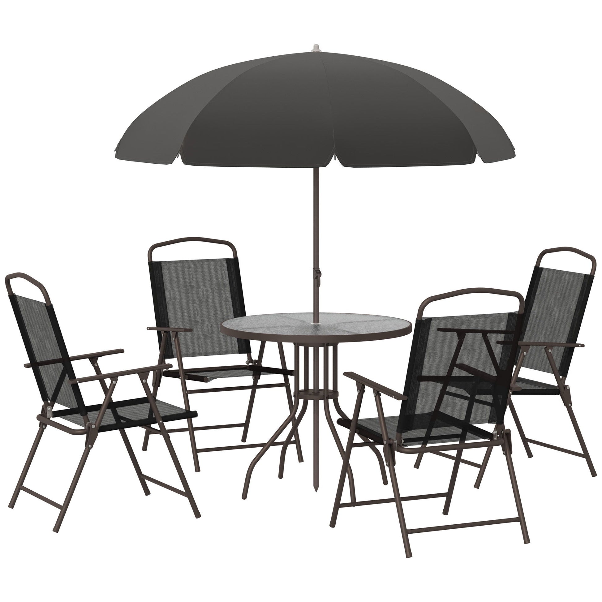 Outsunny - Patio Dining Set With Table Umbrella, Folding Chairs And Dining Table, Outdoor Patio Furniture Set Home Essentials